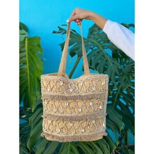 Salt + Umber Isla Jute Seashell Tote Fringe Braids Vacation Beach Boho